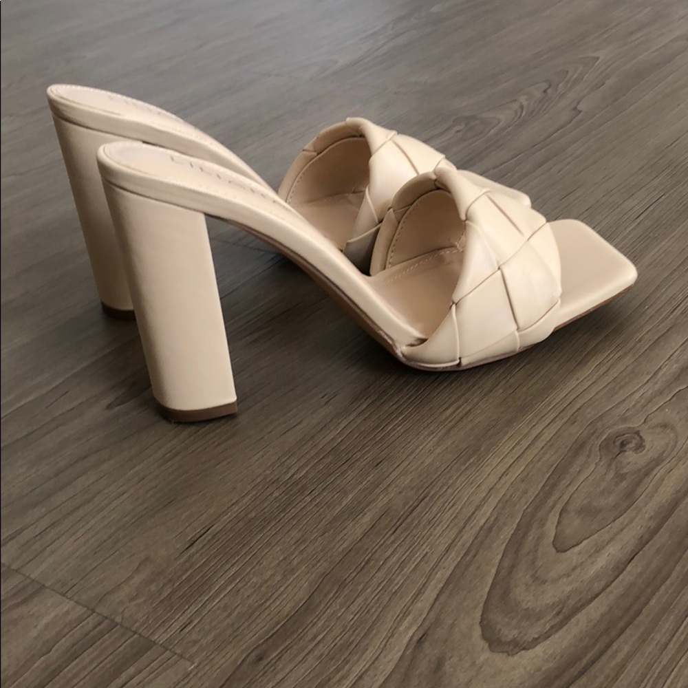 Nude chunky heel slip on